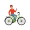 Young man riding bicycle and holding bottle of water, active lifestyle concept vector Illustrations on a white