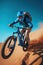 young man riding a bike. extreme bike sports in the desert.