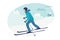 Young man riding on skis masked , winter. Flat vector illustration in cartoon style. Winter Sport Activities Vector Illustration.