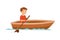 Young Man Sailing on Boat with Paddle Vector Illustration