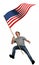 A young man screams with anger as he carries an American flag in this 3-D illustration