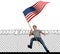 A young man screams with anger as he carries an American flag in this 3-D illustration