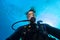 Young man scuba diver selfie