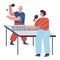 Young man and senior man playing ping pong. Flat design illustration. Vector