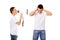 Young man shouting into a megaphone