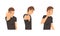 Young Man Showing Thumb Down and Stop Gesture with His Palm Hand Vector Set