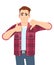 Young man showing thumbs up and down. Trendy person making like and dislike gesture sign. Male character doing good and bad symbol