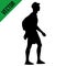 Young man silhouette with backpack walking
