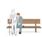 The young man sits on a bench and gets up old. concept of human life. vector illustration. aging process.