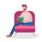 Young man sitting and reading book concept. The person read