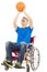 Young man sitting on a wheelchair and holding a basketball