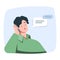 Young man is smiling talking on the phone, vector character illustration