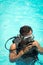 Young man in a snorkelling mask