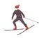 Young man in snow suit skiing. Guy on skis or freerider. Winter sports and recreational activity. Cute male cartoon