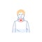 Young man with sore throat pain line icon.