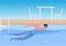 A young man in sportswear swimming in a pool. Flat style cartoon illustration vector