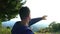 Young man standing at the edge of volcano baru mountain and enjoy the view