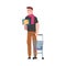 Young Man Standing with Small Shopping Cart, Guy Shopping for Groceries at Mall or Supermarket Cartoon Style Vector