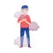 Young Man Standing in Smoke Wearing Safety Mask Because of Bad Air and Dust Vector Illustration