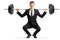 Young man in a suit lifting a barbell