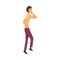 Young Man Talking on Smartphone While Walking, Male Person in Casual Clothes Using Digital Gadget Vector Illustration
