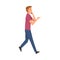 Young Man Talking on Smartphone While Walking, Person Using Digital Gadget Vector Illustration