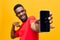 young man technology background black mobile guy yellow phone african colorful happy