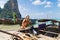 Young Man Tourist Long Tail Thailand Boat Port Ocean Guy Sea Vacation Travel Trip