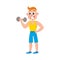 Young man training biceps with dumbbell, weightlifting in gym