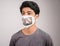 Young man with transparent Medical face mask, to help hearing imperimeant or deaf people to understand lipreading during