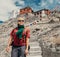 Young man traveler portrait near the Tibet Monastery