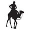 Young man traveler riding camel silhouettes vector isolated illustration