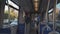 Young man traveling on a streetcar wearing mask in Munich. Masked passenger on public transportation in Germany. Male