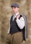 Young man in vintage clothes with hat, 1940 style