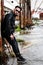 Young man, waiting, urban background