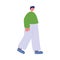 Young man walking character carton isolated icon design