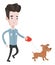 Young man walking with his dog vector illustration
