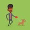 Young man walking with his dog vector illustration