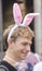 A young man wearing bunny ears attending the Gay Pride parade also known as Christopher Street Day CSD in Munich, Germany.