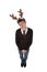 Young man wearing deer\'s horns