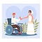 Young man in wheelchair giving ring to beautiful bride. Wedding ceremony for man with special needs