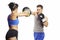 Young man and woman boxing sparring