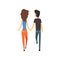 Young man and woman characters walking holding hands, back view, happy romantic couple in love cartoon vector