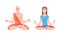 Young Man and Woman Cross-legged Sitting in Padmasana or Lotus Position Practicing Mediation Vector Set