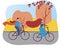 Young man and woman cycling in the park as an eco-friendly lifestyle concept, flat vector stock illustration with cyclists