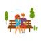 Young man and woman on a date in the park eating ice cream flirting isolated vector illustration