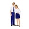 Young man and woman in elegant business suit. Successful business man. Character in cartoon style. Isolated people