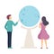 Young Man and Woman Examining Globe in Planetarium Vector Illustration