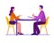 Young man and woman are interviewed at the table. Employment process, candidate selection, journalistic interview. Vector concept