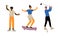 Young Man and Woman Lifting Dumbbell, Skateboarding and Playing Golf Vector Set